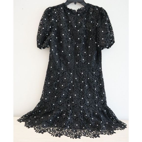 Milly 99YD99 Women's Sz 10 Black Yasmin Daisy Lace Ruffle Hem Mini Dress - Picture 3 of 15